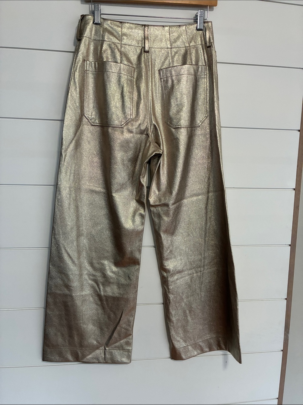 Maeve by Anthropologie The Colette Crop Wide Leg Gold Metallic Pant Sz 27 - Picture 11 of 11